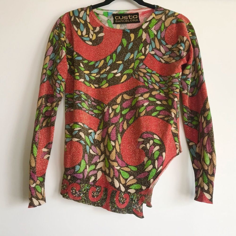 Custo Barcelona Metallic Printed Asymmetrical Hem Sweater Top